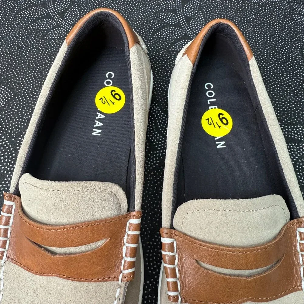 Cole Haan Mens Penny Loafers 9.5M Suede & Leather Beige/Brown Slip-On Shoes - Picture 4 of 6